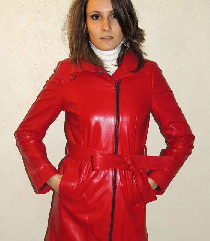 3/4 en cuir agneau rouge pour femme sonia
