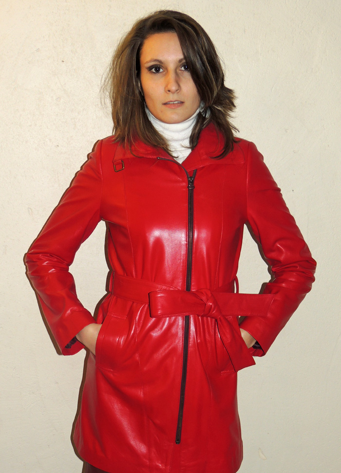 3/4 en cuir agneau rouge pour femme sonia