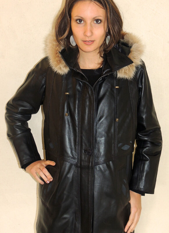 Manteau en cuir agneau noir pour femme