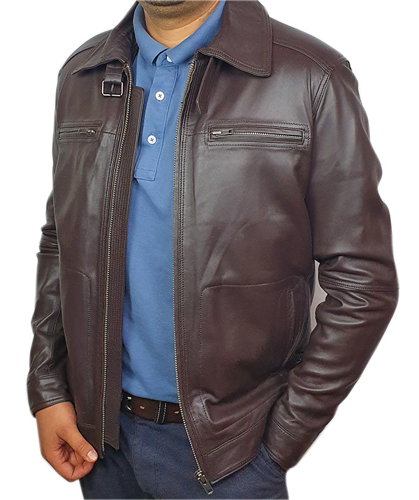 Blouson cuir vachette marron