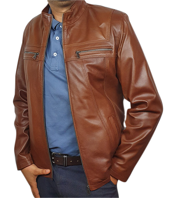 Blouson cuir marron camel