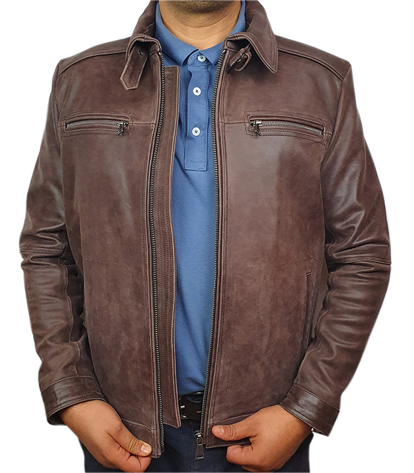 Blouson cuir vachette marron vieillie sergio