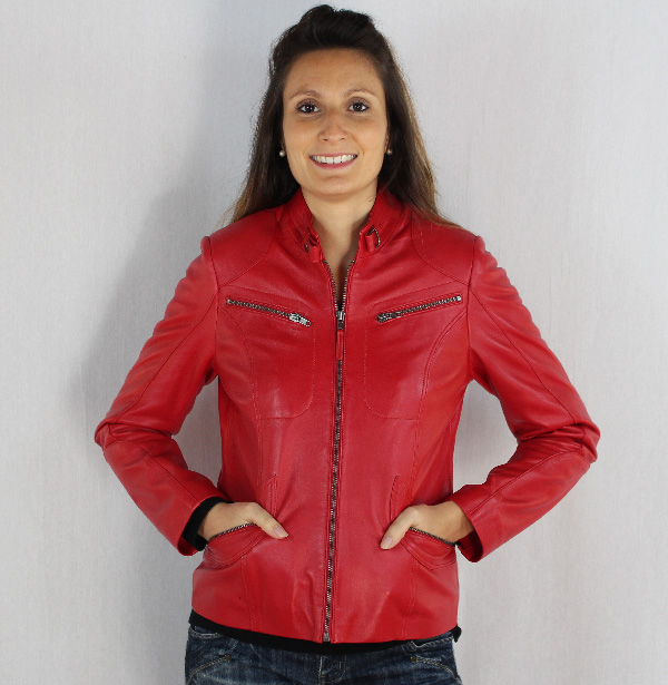 Blouson en cuir pour femme couleur rouge