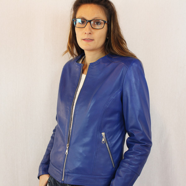 Blouson en cuir agneau bleu Nora – Image 3