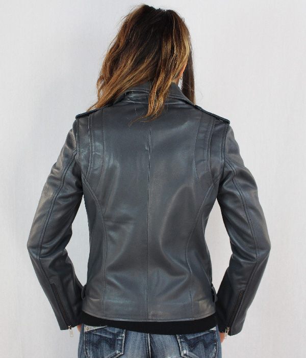 Blouson femme perfecto en cuir gris nina – Image 5
