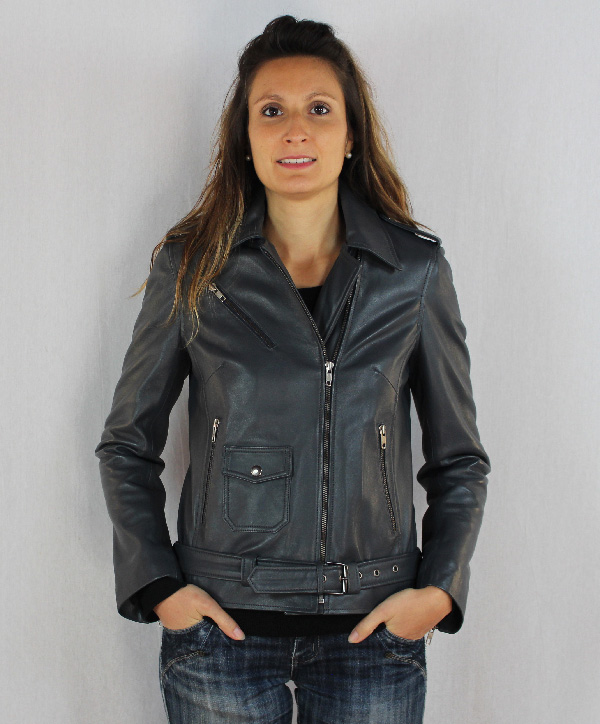 Blouson femme perfecto en cuir gris nina