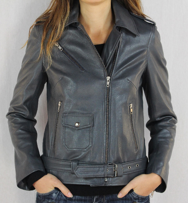 Blouson femme perfecto en cuir gris nina – Image 2