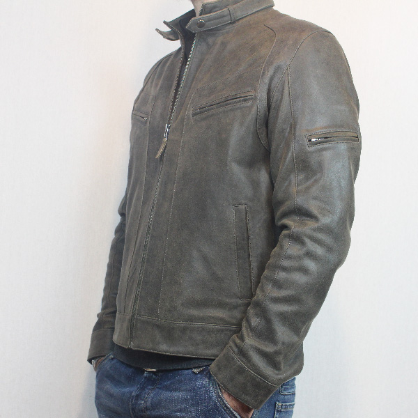 Blouson en Cuir craquelé Kaki "Milano" Homme – Image 2