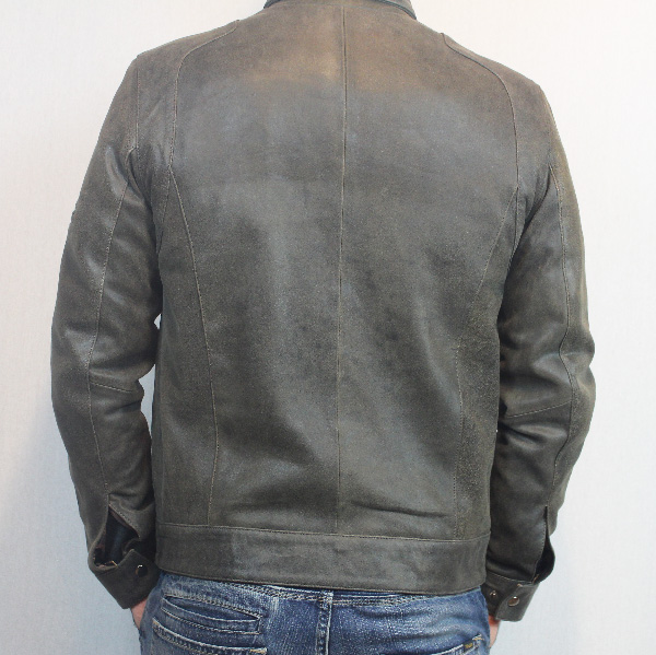Blouson en Cuir craquelé Kaki "Milano" Homme – Image 3