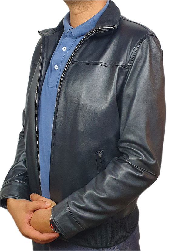 Blouson cuir bleu marine pour homme – Image 4