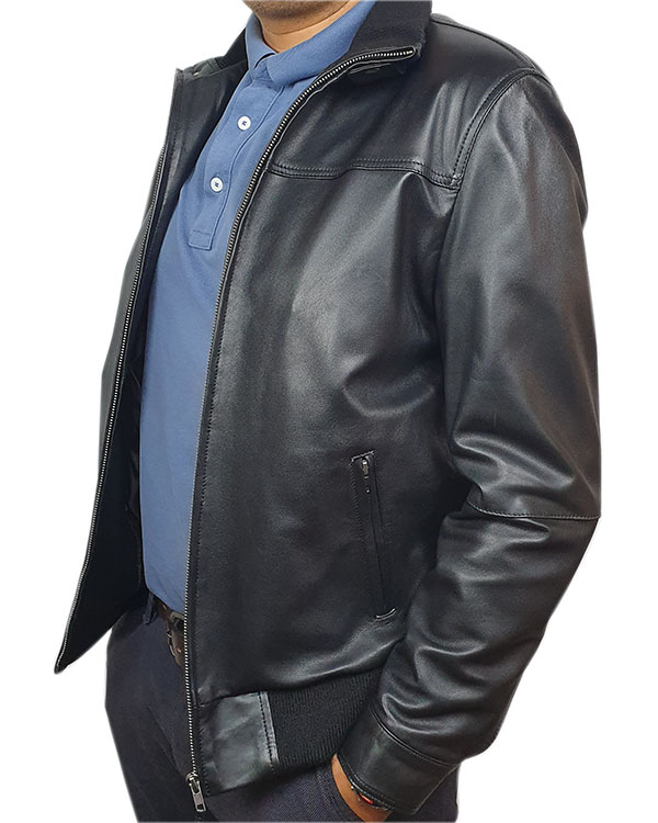 Blouson cuir bleu marine pour homme – Image 3