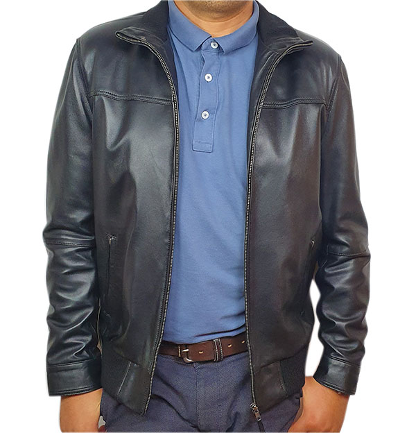 Blouson cuir bleu marine pour homme