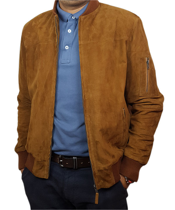 Blouson daim noisette pour homme teddy