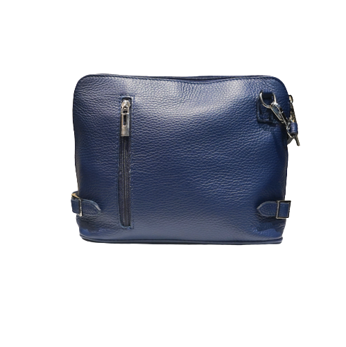 petit sac à main en cuir vachette grainé bleu vu de face