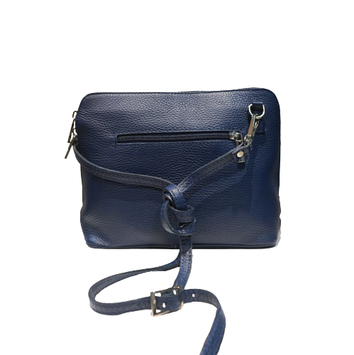 petit sac à main en cuir vachette grainé bleu vu de dos