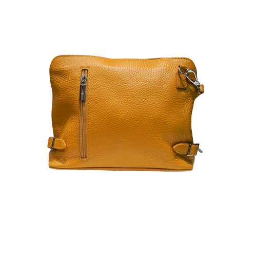 petit sac à main en cuir vachette grainé jaune moutarde vu de face