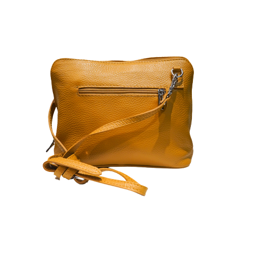 petit sac à main en cuir vachette grainé jaune moutarde vu de dos