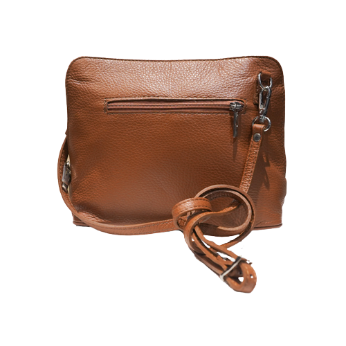 petit sac à main en cuir vachette grainé marron clair vu de dos