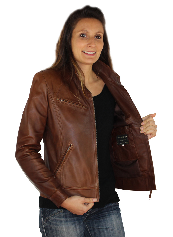 Blouson femme en cuir marron sabrina – Image 2