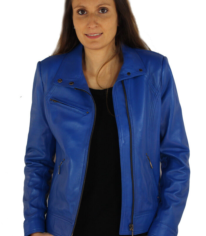Blouson femme en cuir bleu sabrina