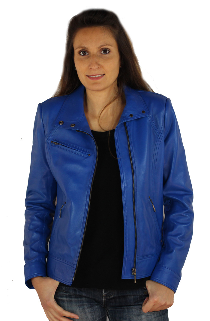 Blouson femme en cuir bleu sabrina