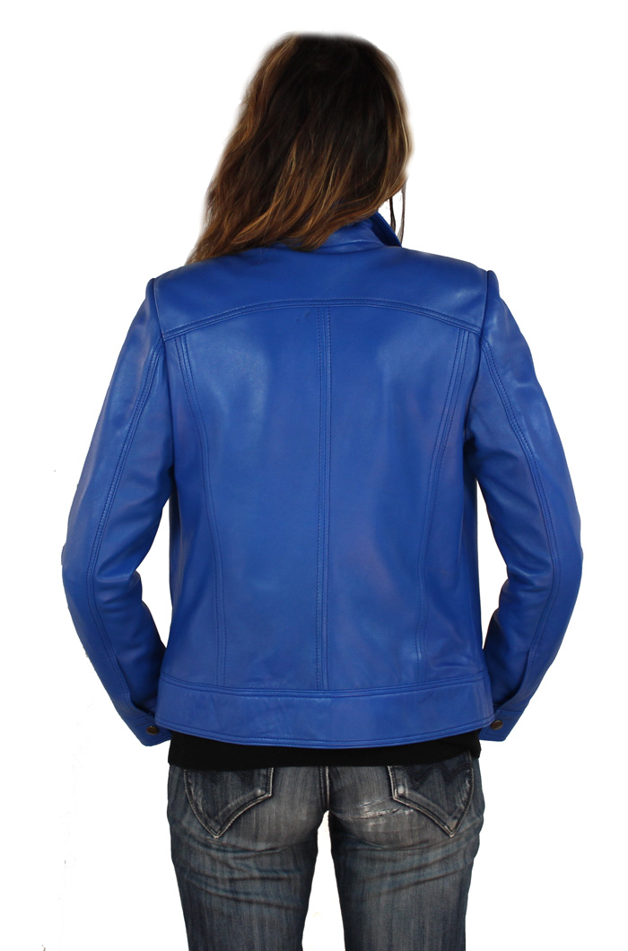 Blouson femme en cuir bleu sabrina – Image 4