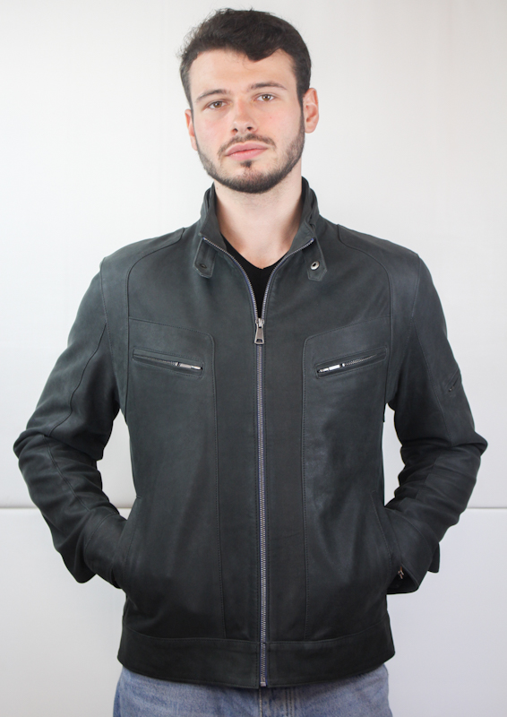 blouson en cuir gris vieilli milan fermé de face