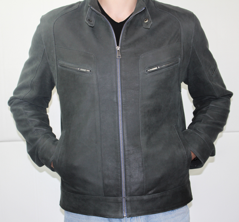 blouson en cuir gris vieilli milano fermé de face (zoomé)