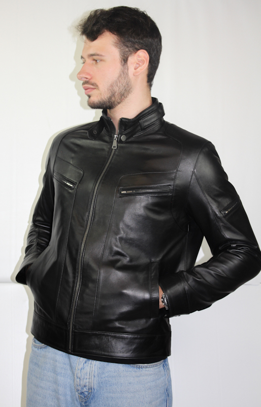 blouson en cuir noir milano fermé de face