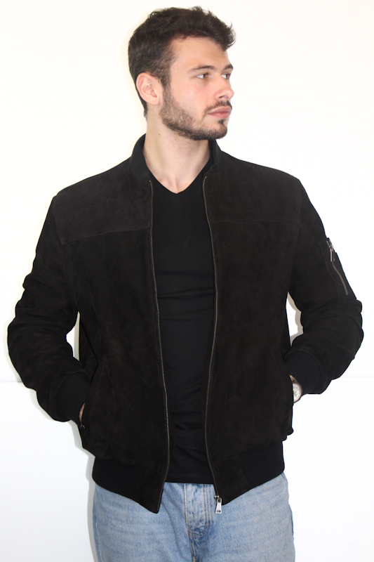 Blouson "Teddy" en Daim noir pour homme – Image 2
