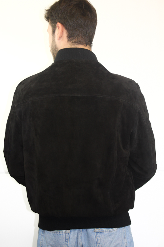 Blouson teddy en daim noir pour homme, vu de dos
