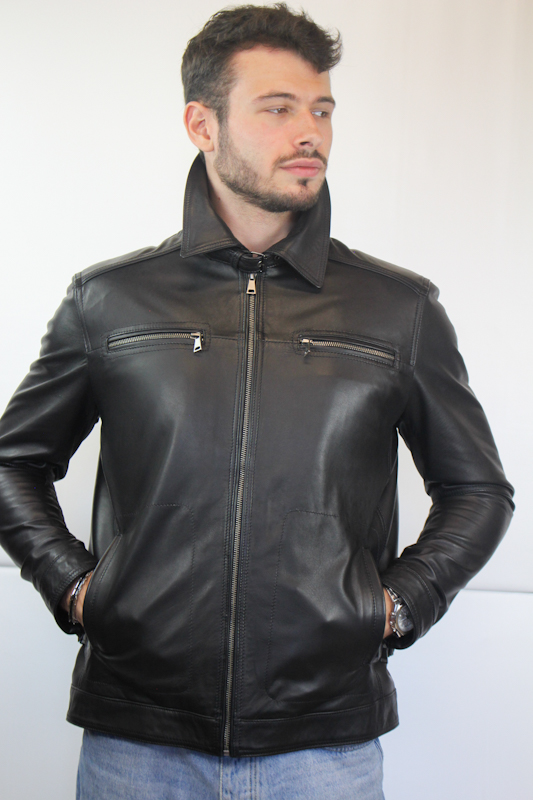 Blouson en cuir noir "Sergio" pour homme – Image 3