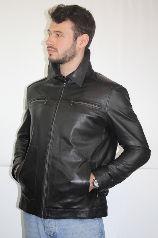 Blouson en cuir noir "Sergio" pour homme – Image 4
