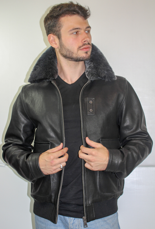 Blouson "Aviateur" en Cuir Noir Homme – Image 2