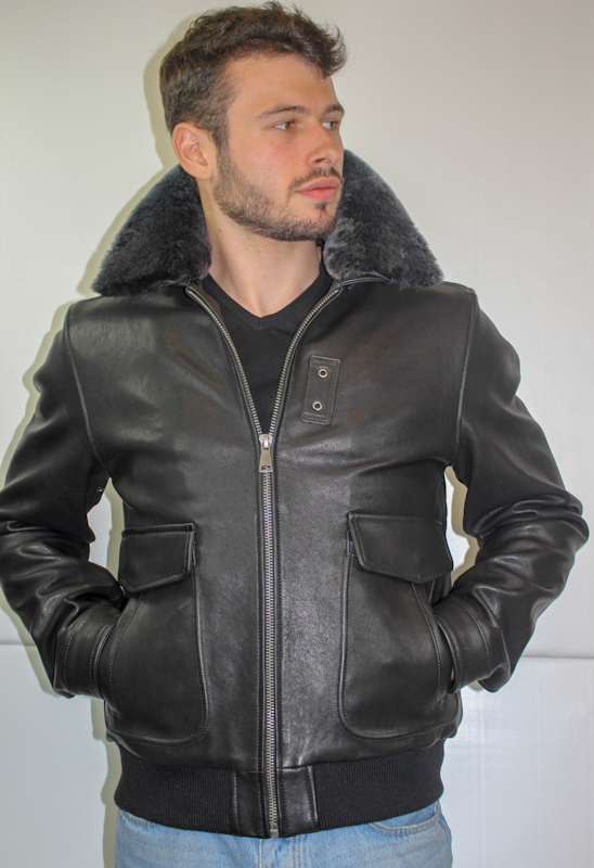 Blouson "Aviateur" en Cuir Noir Homme – Image 3