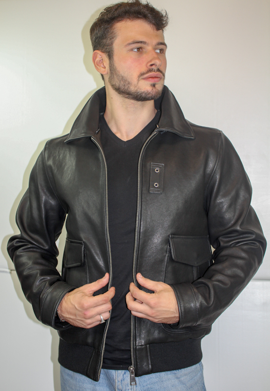 Blouson "Aviateur" en Cuir Noir Homme – Image 4