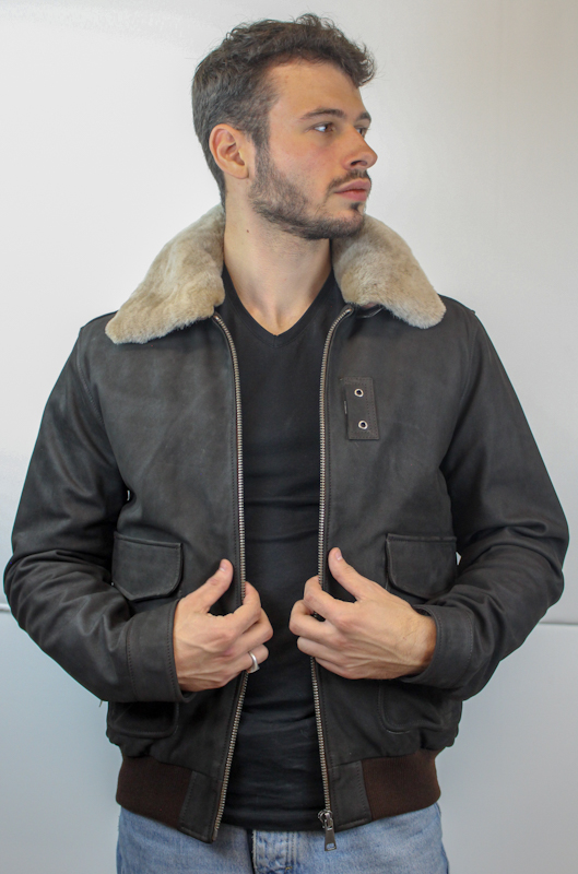 Blouson Aviateur Cuir vachette Marron foncé