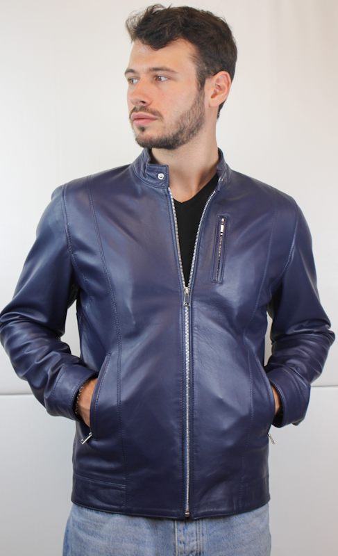 Blouson en cuir bleu "Sam" pour homme – Image 2