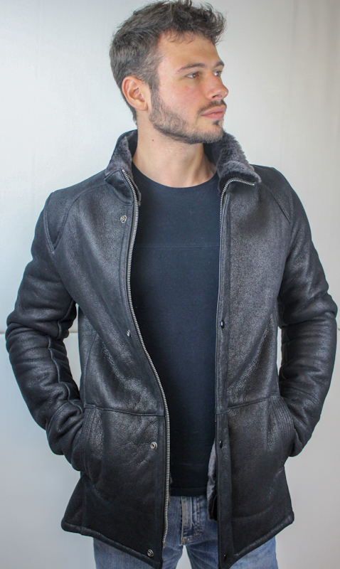 Veste en peau de mouton retournée noir – Image 2