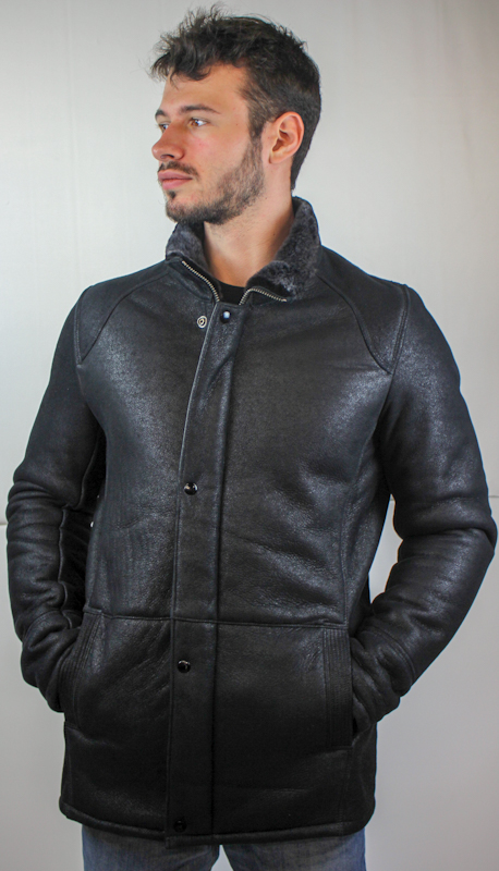 Veste en peau de mouton retournée noir – Image 3