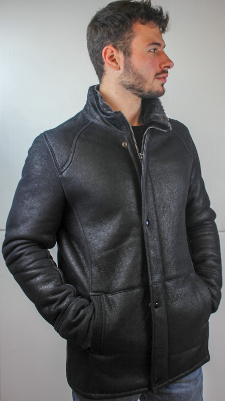 Veste en peau de mouton retournée noir – Image 4