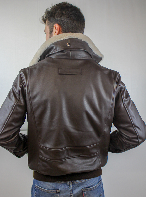 Blouson "Aviateur" en Cuir Marron avec écussons Homme – Image 6