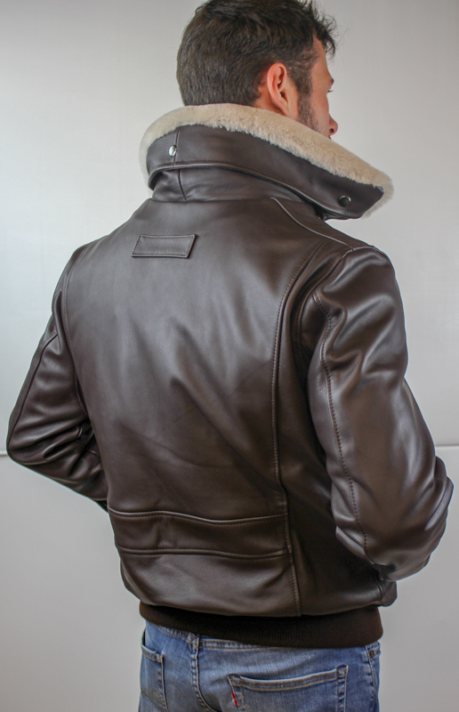 Blouson "Aviateur" en Cuir Marron avec écussons Homme – Image 5