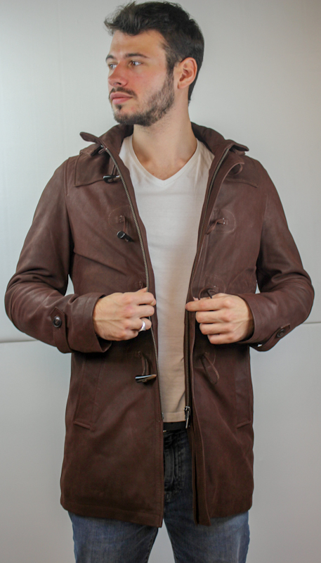 Duffle coat en nubuck ouvert de face