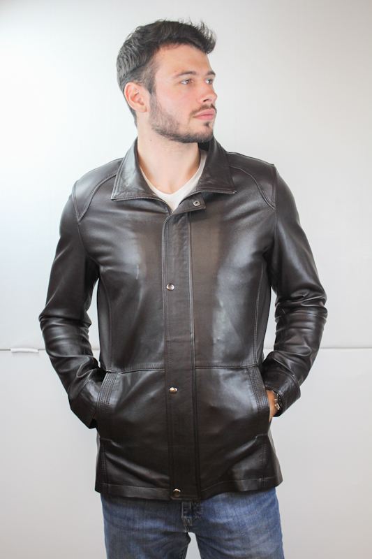 veste en cuir marron mike fermée de face