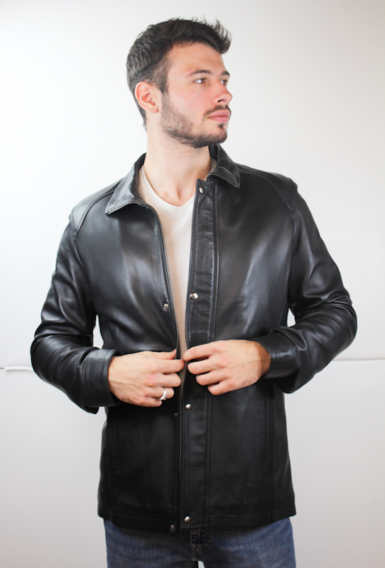 veste en cuir d'agneau Karl vu de face
