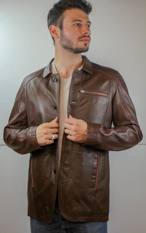 veste en cuir fendy marron