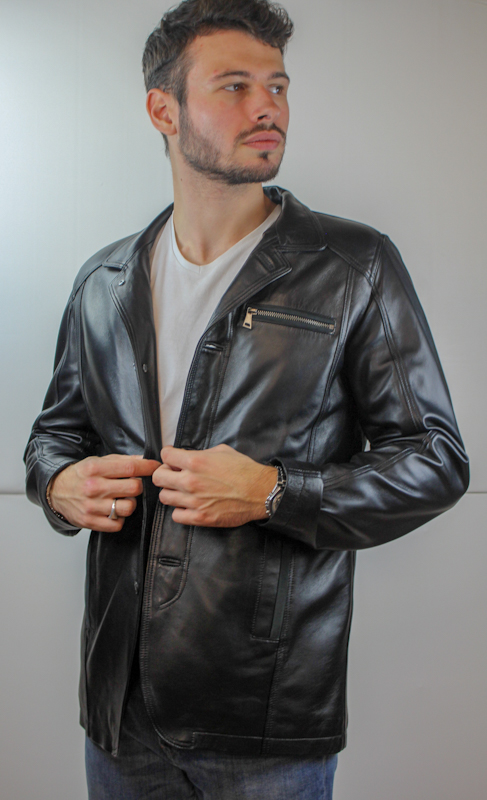 veste en cuir noir fendy