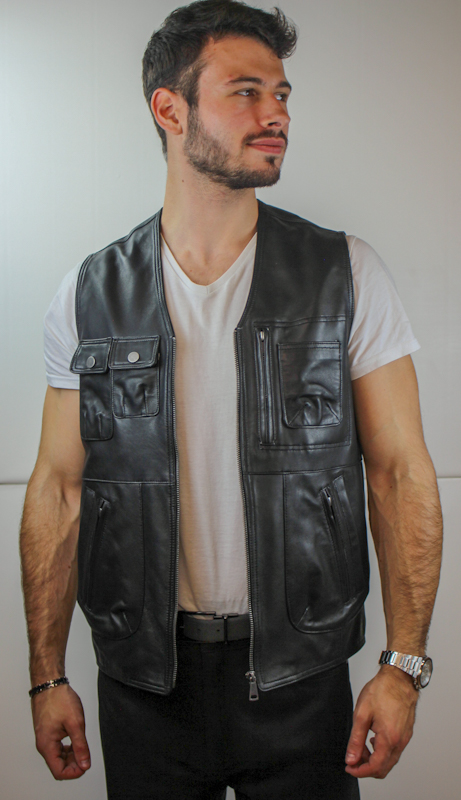 Gilet en cuir noir pour homme