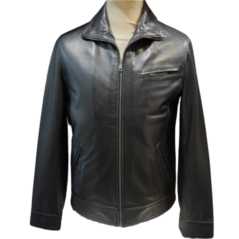 Blouson en Cuir d'agneau Noir "Tommy"